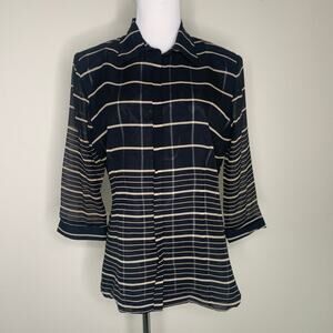 Silks by LSC Vintage Blouse Grid Plaid Black Tan Sz Small